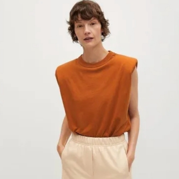 Mango Shoulder Pad Cotton T-shirt - Picture 1 of 5